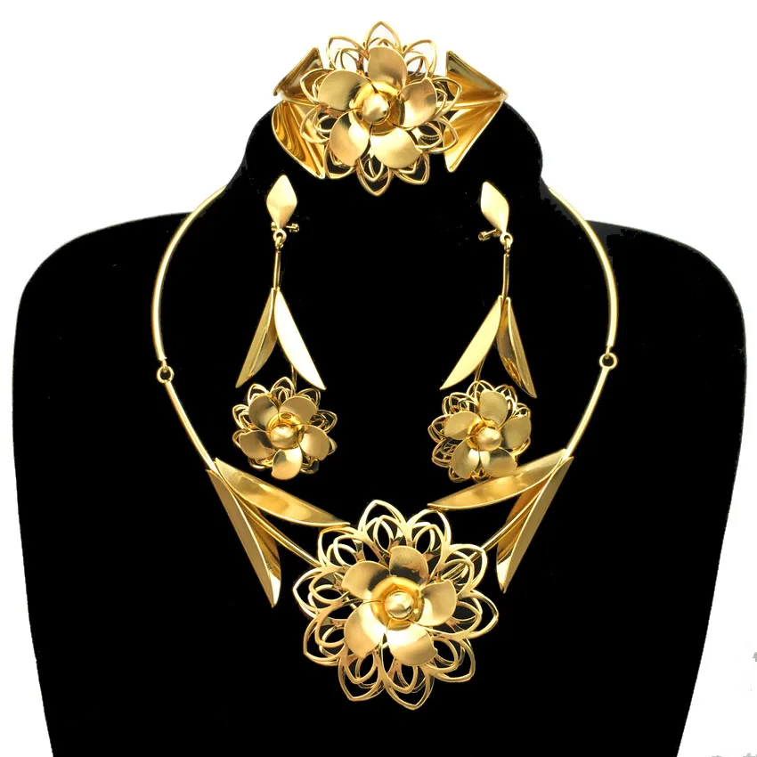 

Brazil Gold Jewelry 24k Original Italian Gold Women Jewelry Set Necklace Bracelet Earrings Accessories Wedding Banquet FHK12872