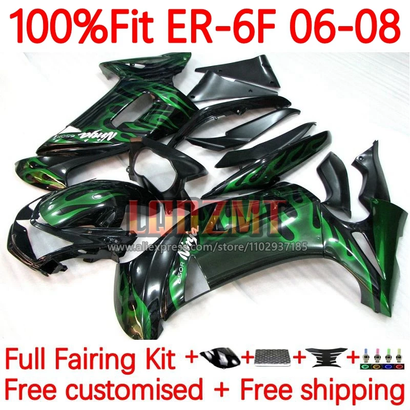 

Injection Frame For KAWASAKI NINJA 650R ER6 F 650 R ER-6F 06-08 ER6F Green flames 2006 2007 2008 ER 6F 06 07 08 Fairing 49No.75