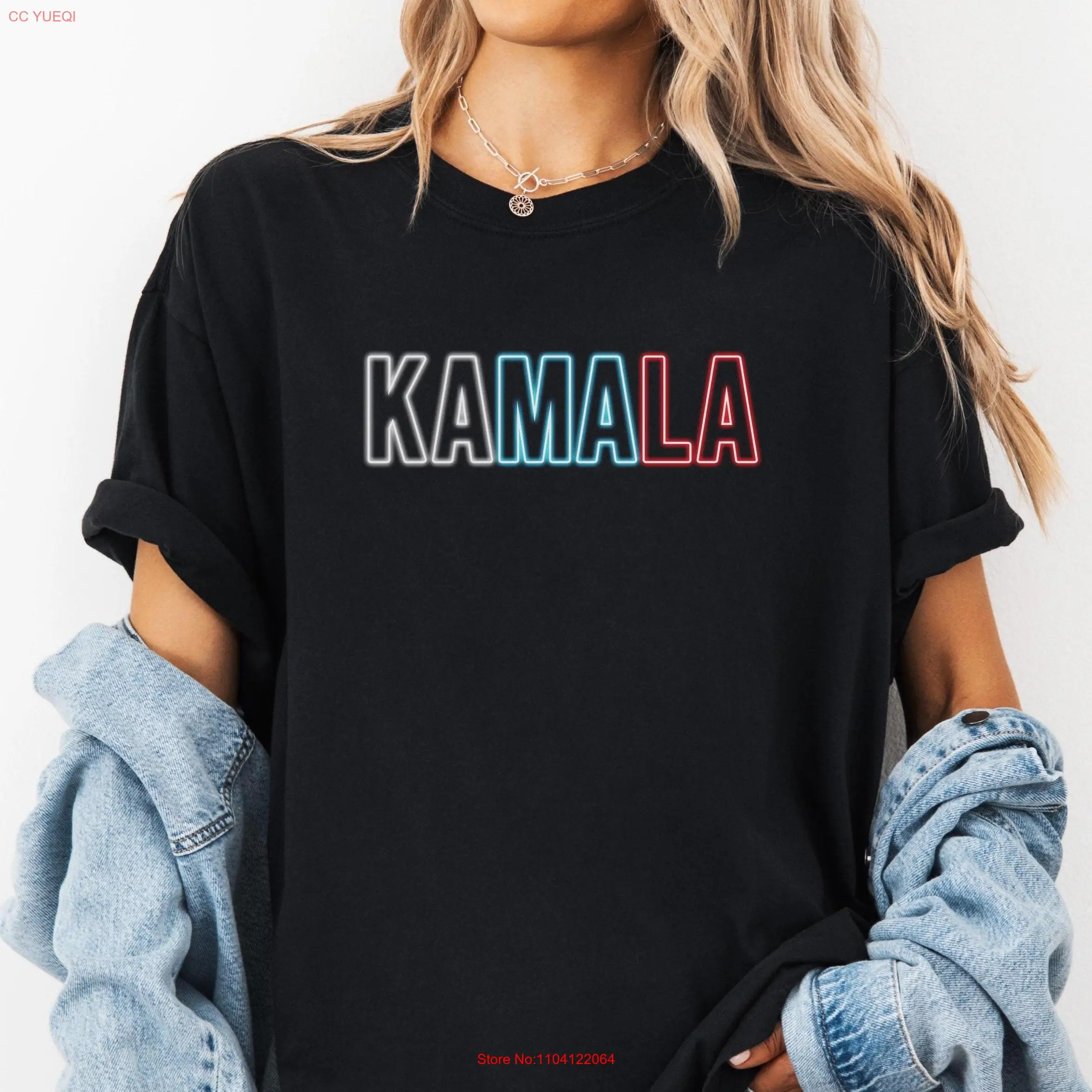 Футболка Kamala красная белая синяя Harris Neon 2024 президентские выборы США женская сила