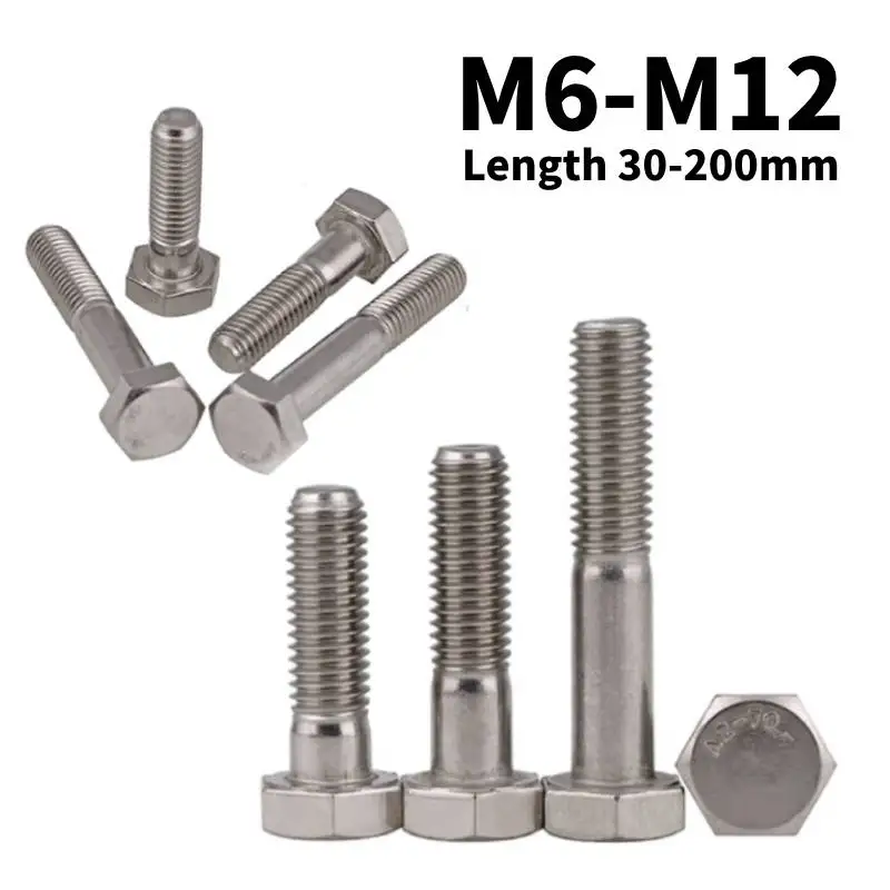 

304 Stainless Steel DIN931 Lengthened Half Tooth Screw Bolt Outer Hexagon Screws External Hex Head Half Tooth Screw L=30-200mm