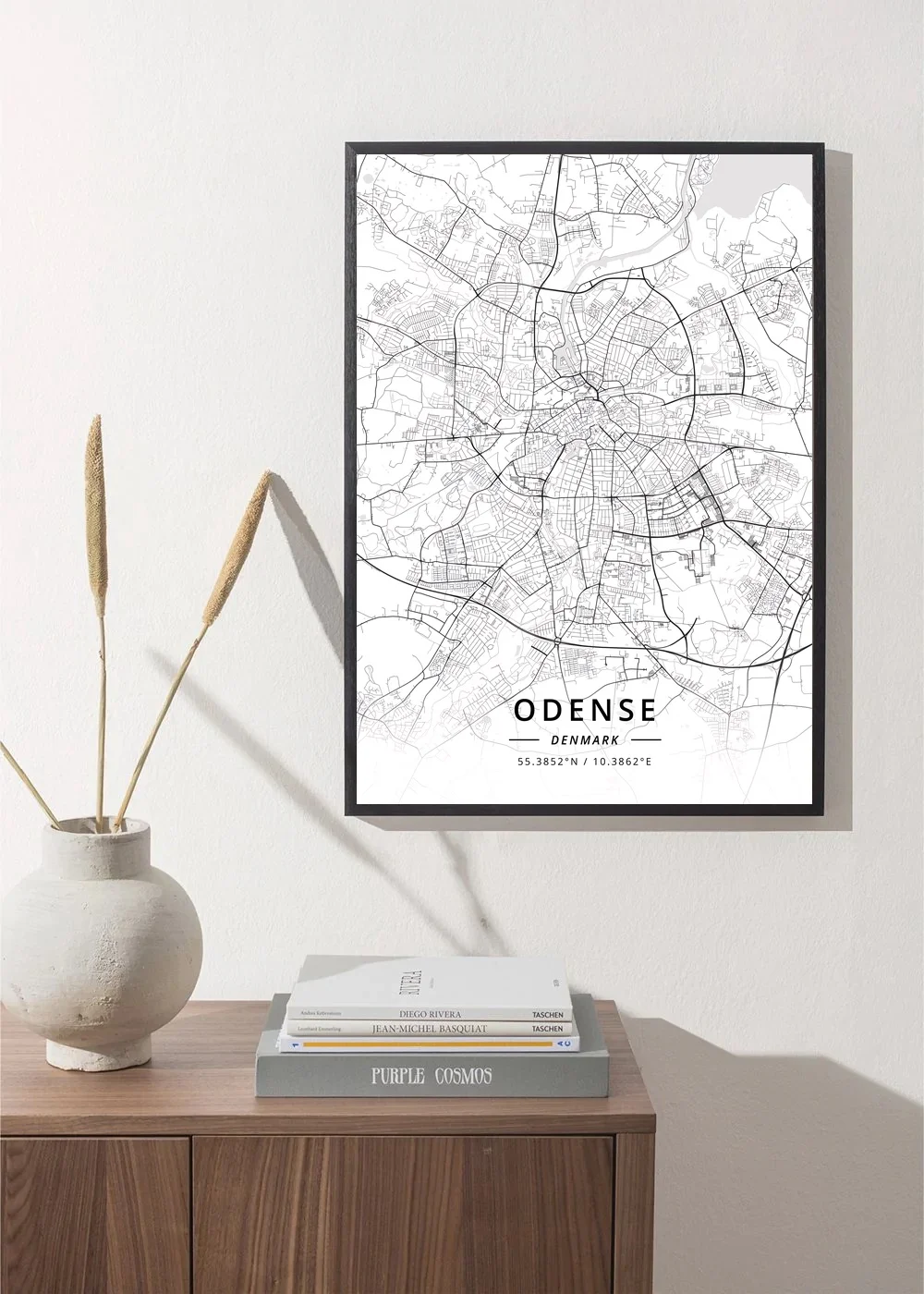 Копенгаген Дания Odense черно-белая печать карта Декор для дома Рама |