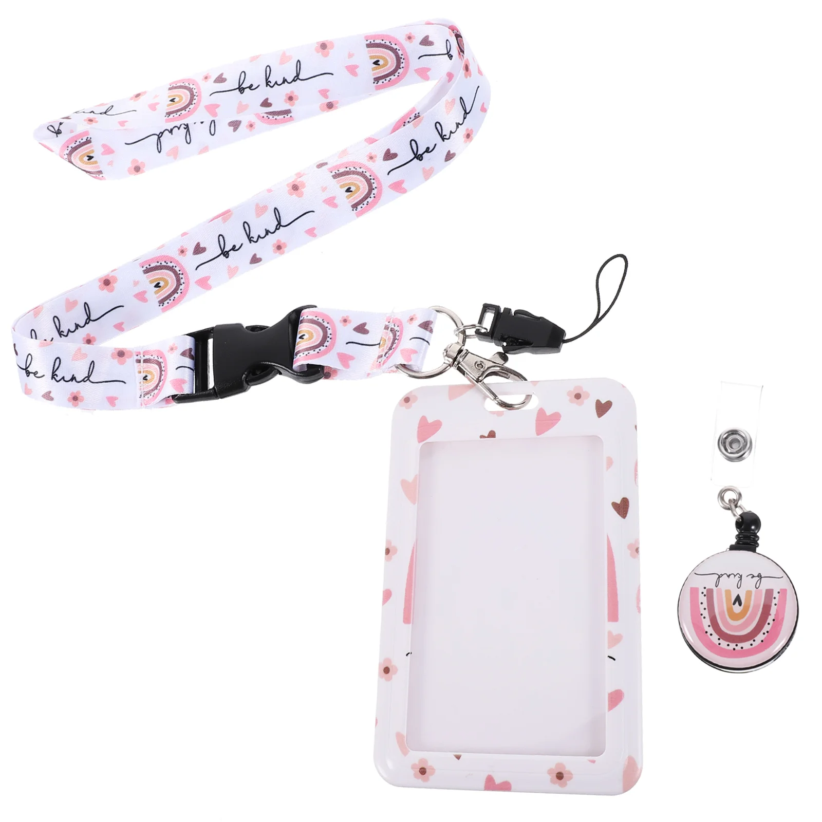 

1 Set of Colored Pattern Tag Sleeve Name Tag Holder ID Holder with Lanyard Portable Card Holder Office Supply