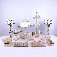 3pcs-12pcs/lot Cake Stand Crystal Square cake rack Wedding Dessert Tray Cupcake Pan cake display table decoration Party