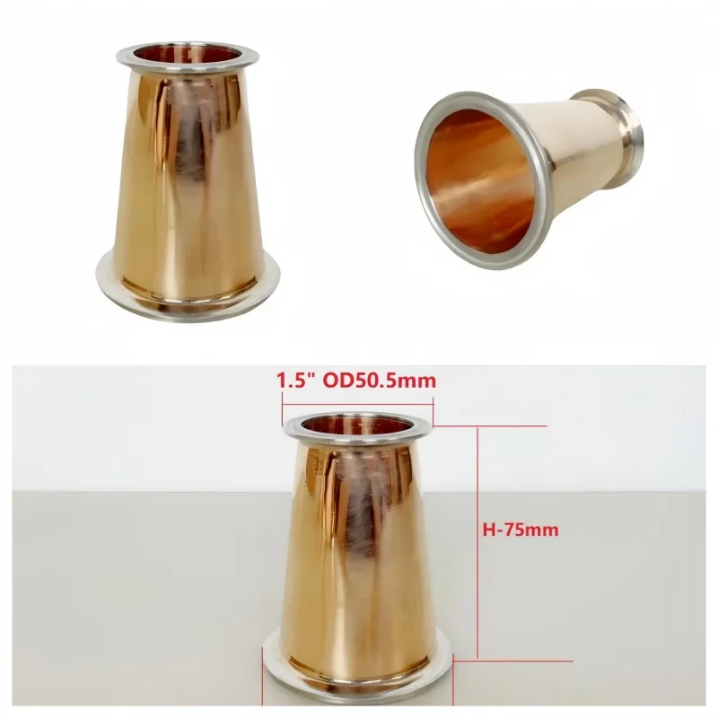 Фото Медный редуктор Tri Clamp 1,5 дюйма x 2 дюйма для дистилляции, санитарный фитинг для домашнего пивоварения, H-75 мм №2