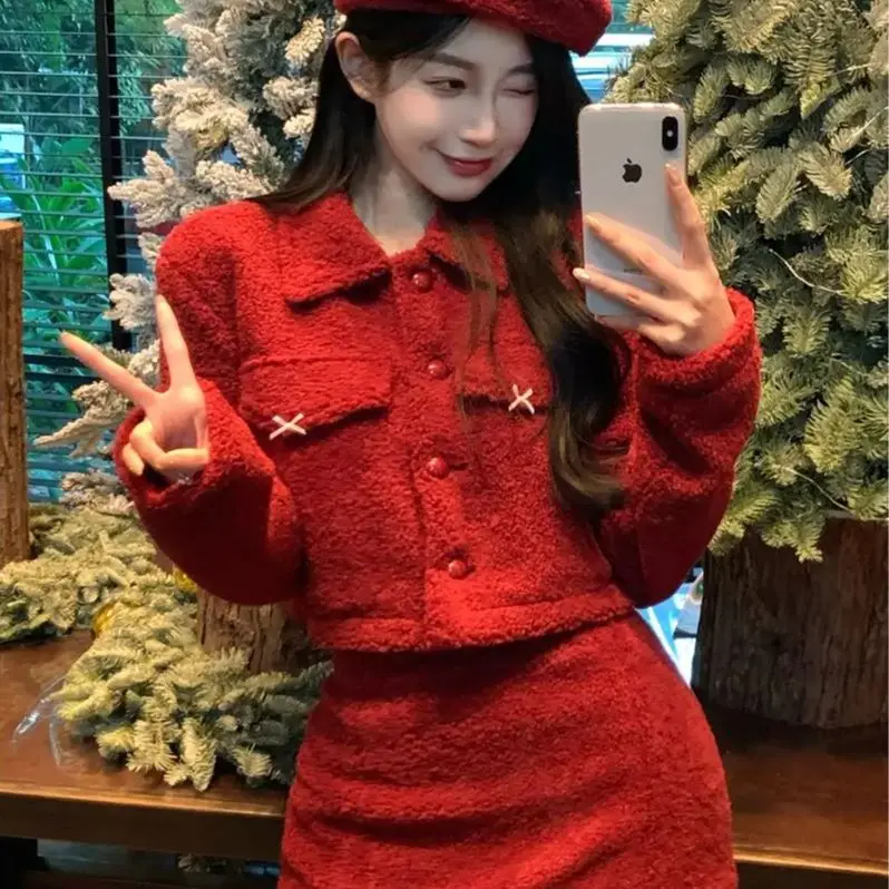 Двухсекционный маленький красный свитер в ароматном стиле высококачественная