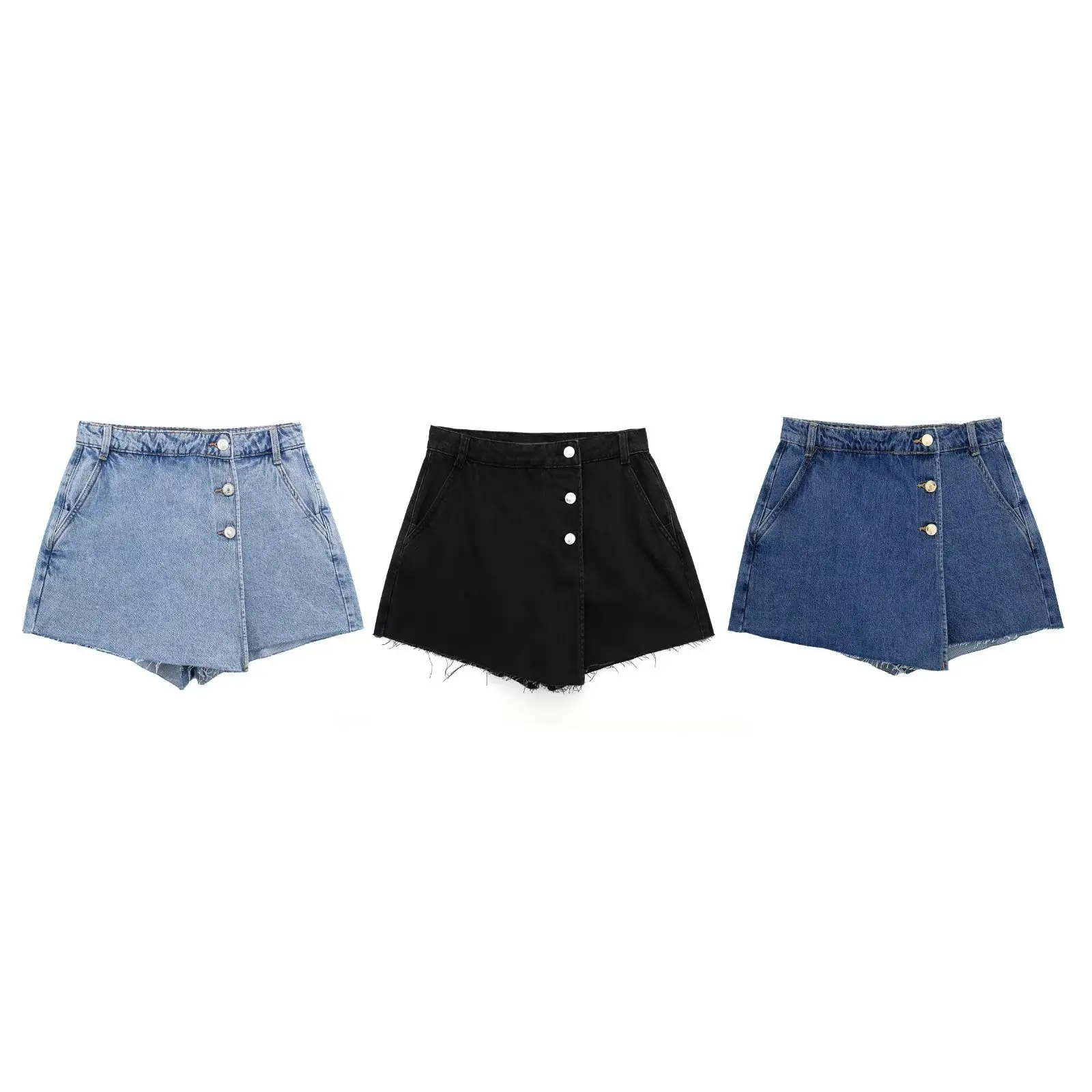 TRAF 2023 Women Summer Fashion Single Buttons Zipper Fly Casual Denim Mini Shorts Skirts Female Pockets Slim Hot Pants Mujer