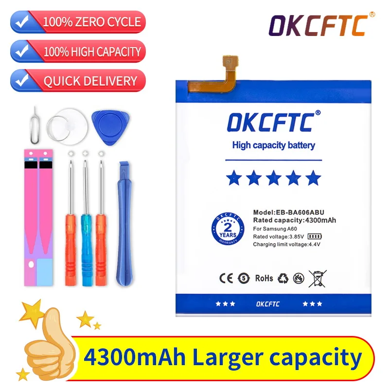 

OKCFTC Orginal EB-BA606ABU 4600mAh Battery For Samsung Galaxy A60 SM-A606F/DS SM-A6060 SM-A606F Batteries+Tools gift