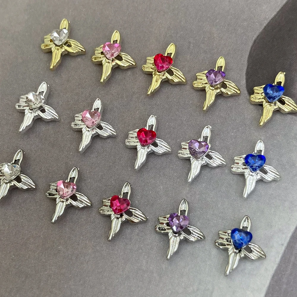 

20Pcs Punk Zircon Cross Nail Art Charms 3D Alloy Heart Crystal Gemstone Fashion Cross Nail Rhinestone DIY Manicure Accessories
