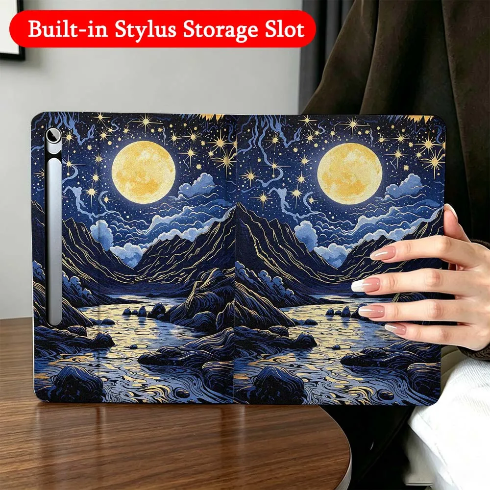 Фото Чехол-книжка Catoon Sun Mountain Sea для Samsung Galaxy Tab A7 A8 A9 A11 S6 S7 S8 S9 S10 S11 FE Plus с функцией автоматического сна/пробуждения №1
