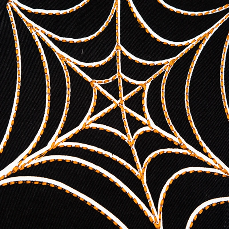 Emo Men Fashion Alt Spider Web Embroidery Straight Black Jeans Pants Ripped Oversize Loose Denim Trousers Streetwear Clothes