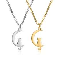 stainless steel moon cat necklace personality titanium steel womens short kitten collarbone chain necklaces