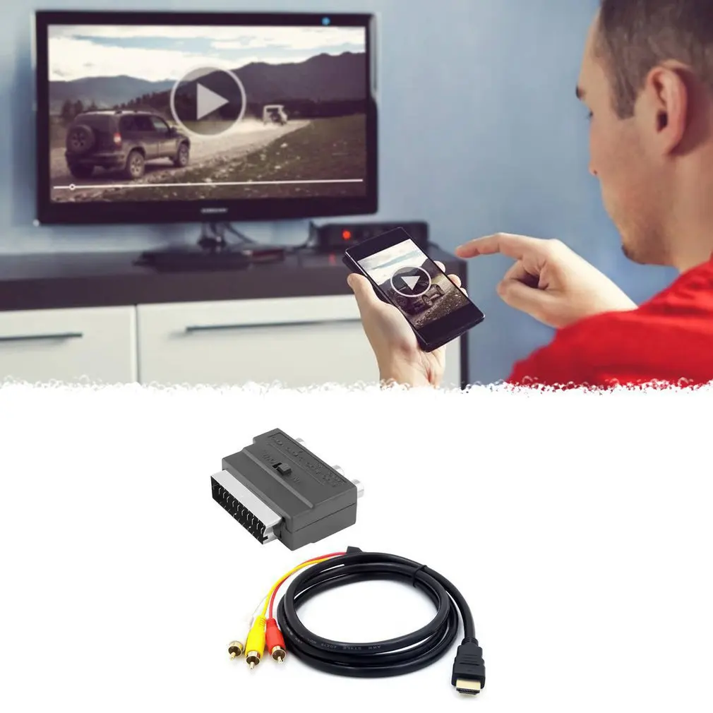 

Адаптер 1080p HDMI-совместимый черный с SCART на 3 RCA Phono S-video на 3 RCA AV аудио соединительный кабель для проектора/DVD/TV
