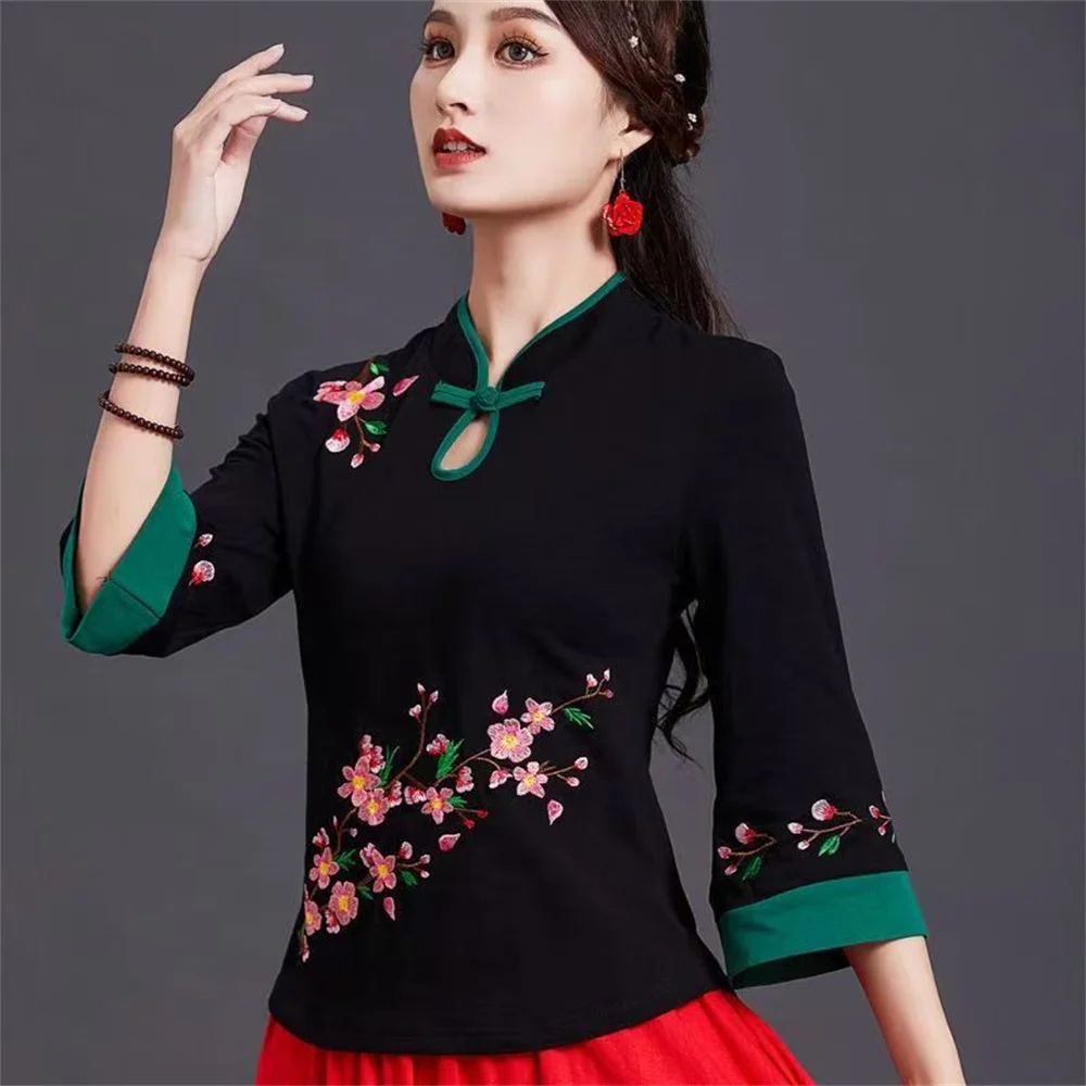 Рубашка в этническом стиле с вышивкой Qipao Cheongsam топы традиционная китайская