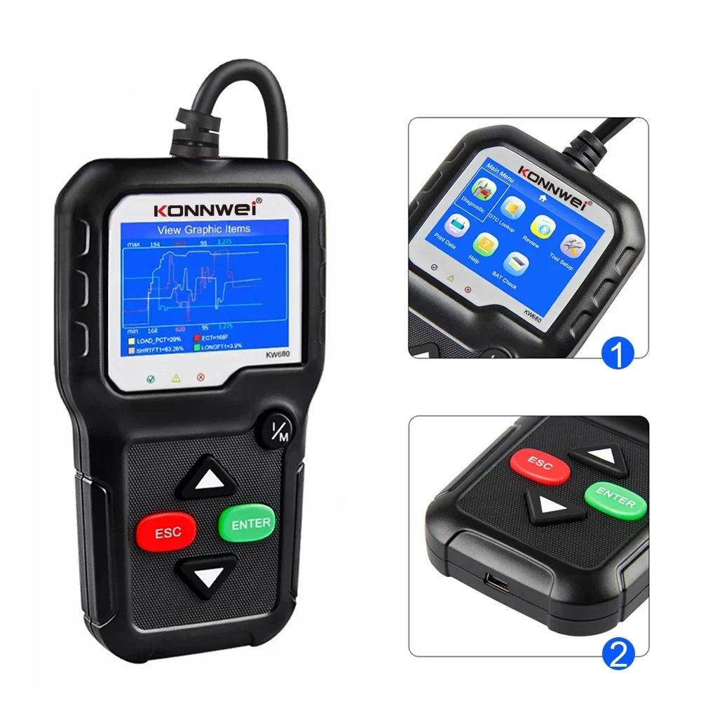 Сканер OBD2 OBD 2 автомобильный диагностический инструмент для диагностики KONNWEI KW680S