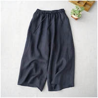 double layer wide leg pants women summer high waist loose cotton linen pants soft comfortable trousers straight ankle length