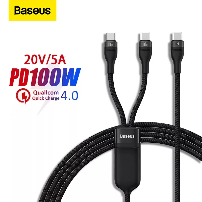 

Кабель Baseus 2 в 1 USB C 100 Вт PD Type C к USB C QC 4,0, кабель для быстрой зарядки, кабель Usb Type C для POCO/Xiaomi/Samsung