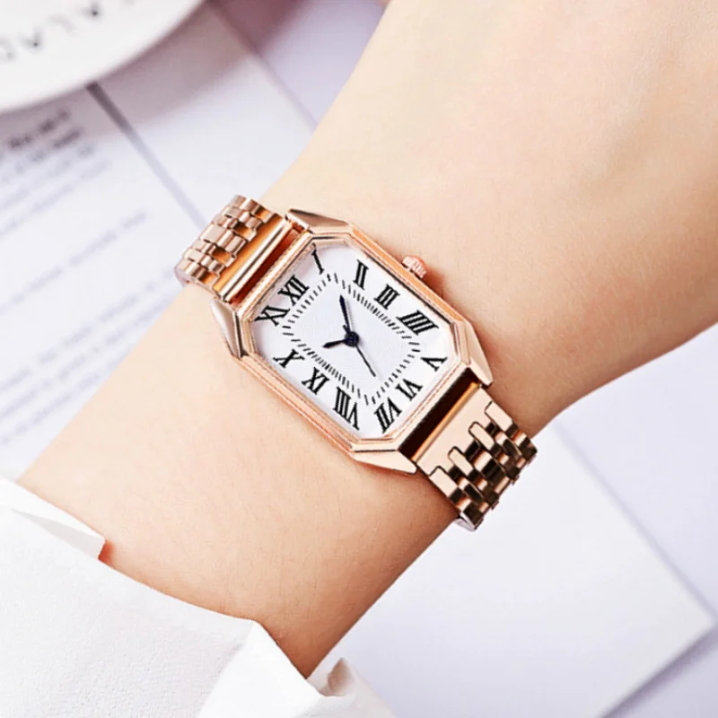 New Square Dial High-grade Fashion Ladies Steel Belt Watches Business Simple Leisure Roman Numerals Scale Student Quartz Watches enlarge
