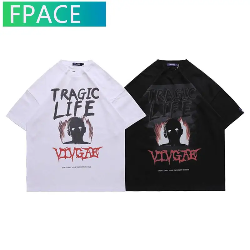 

Special-Interest Design Dark Style Shadow Gothic Printed Short-Sleeved T-shirt Cool Popular Brand Loose Men's Clothing Tide