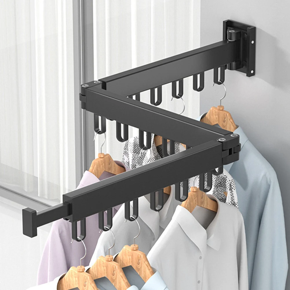 

18 Hooks Multifunctional Clothes Drying Rack Wall Mounted Home With Hooks Indoor Foldable Clothes Drying Rack