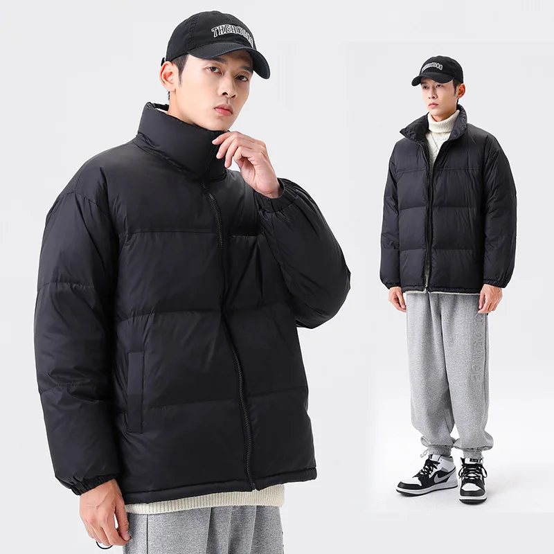 Winter couple wear 2022 new cropped down jacket men's and women's solid white duck down stand collar simple trend jacket