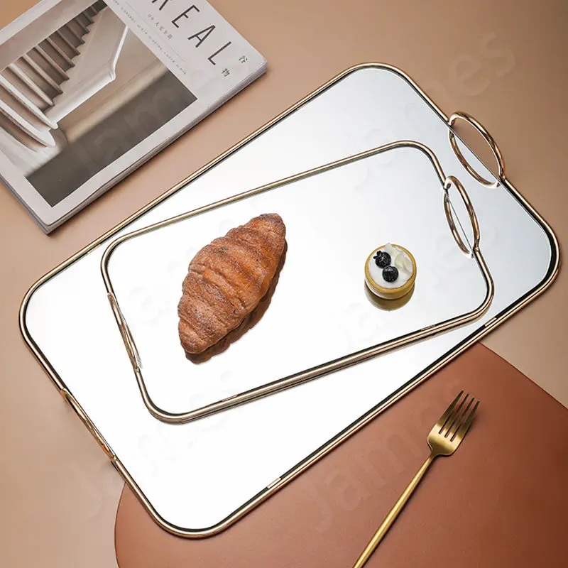 

Nordic Style Mirror Tray Simple and Fashionable Gilt Edged Luxury Glass Trays Decorative Tray In Living Room Decor Storage Tray