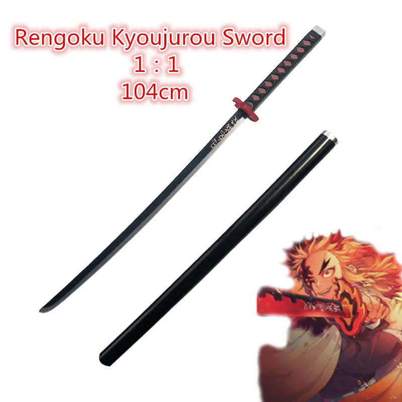 Espada de Anime Kimetsu no Yaiba de 104cm, arma, demonio, asesino, Rengoku, Kyoujurou, cuchillo Ninja, juguete de PU, envío gratis, 1:1