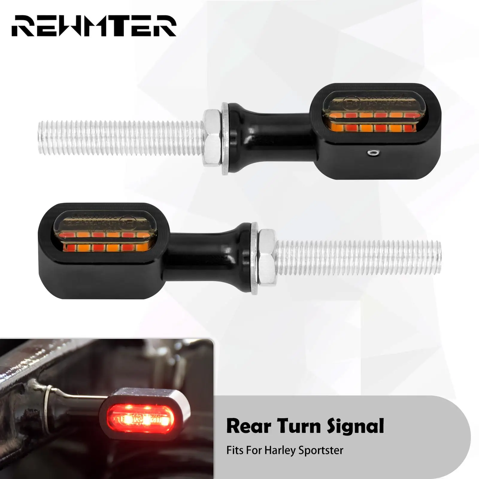 2xMotorcycle Mini Rear E Mark LED Turn Signal Red Running Brake Lamp For Harley Softail Touring Sportster XL 883 Cafe Racer Dyna