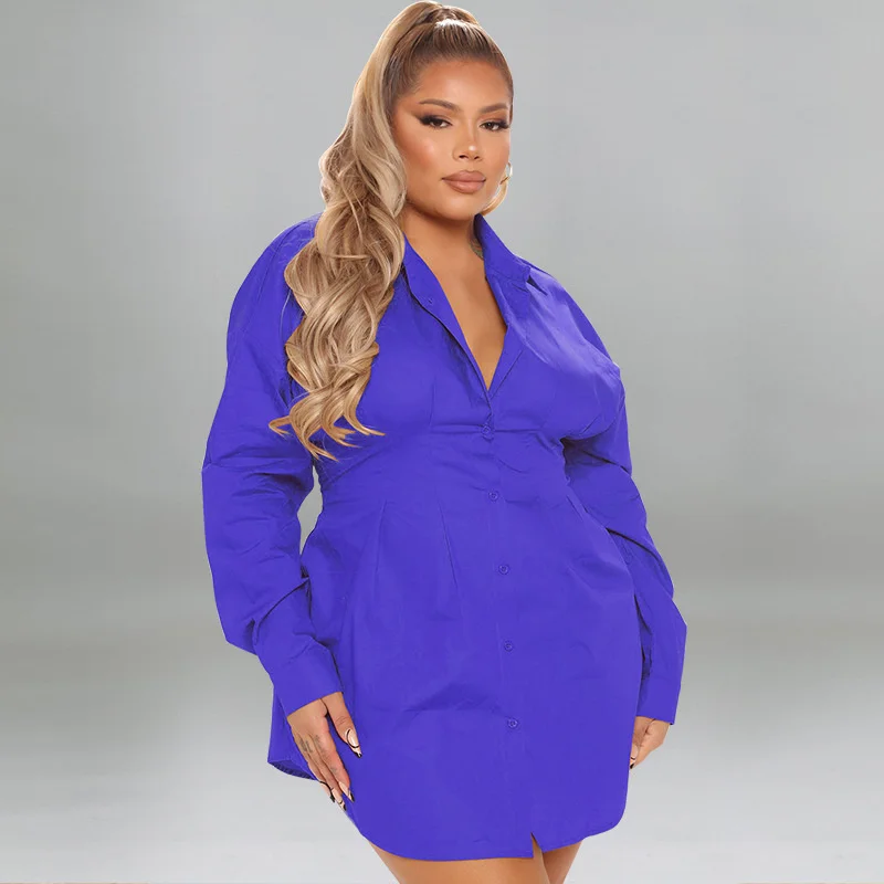 2022 Plus Size Solid Shirt Multicolor Dress Commuter Style Shirt Collar Long Sleeve Elegant Women's Bodysuit Dress