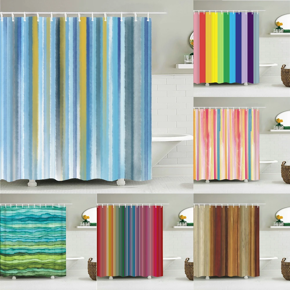 

Colorful Stripes Bath Curtain Waterproof Fabric Shower Curtains Geometric Patterns Bathtub Screen for Bathroom Home Decor