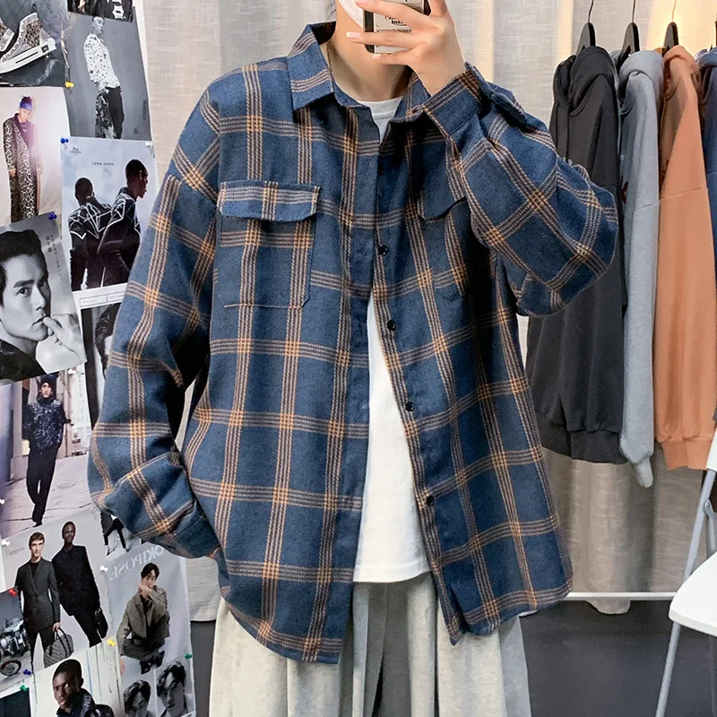 

Men's Top 2022 Men's Commuter Casual Retro Plaid Shirt Tide Brand Thin Outer Wear Long Sleeve Shirt Jacket