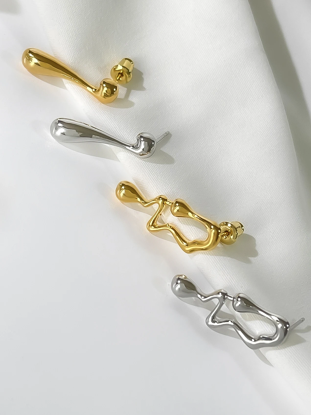 Фото GHIDBK эффектные 18K позолоченные абстрактные Висячие асимметричные серьги для женщин модные Необычные Искусственные серьги №2
