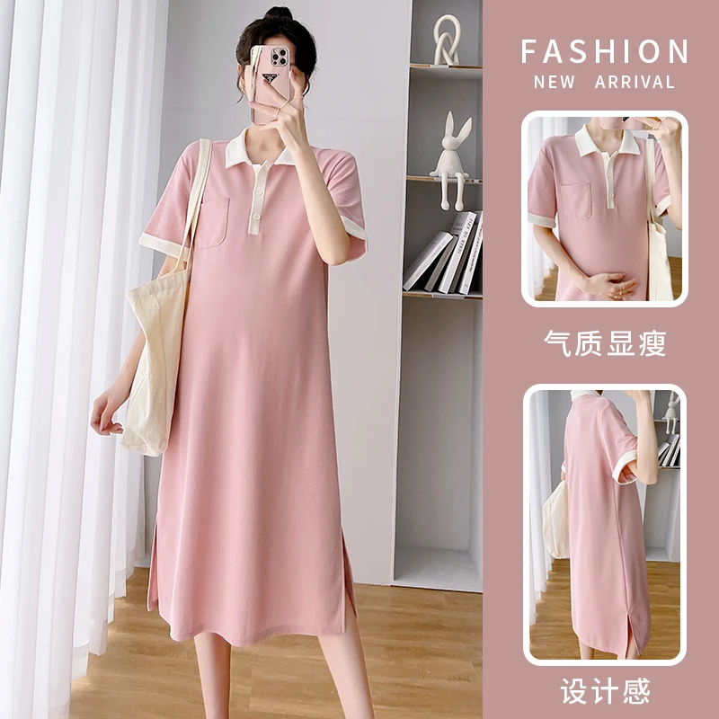 

557# Summer Casual Maternity Dress A Line Loose Clothes for Pregnant Women Pregnancy Shirt Clothing Tops Postpartum Short Sleeve