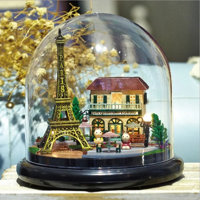

DIY Miniature Dollhouse Romantic Paris The Eiffel Tower Wood Doll Houses Home Assembling Toys House Glass Cover Creative Gift