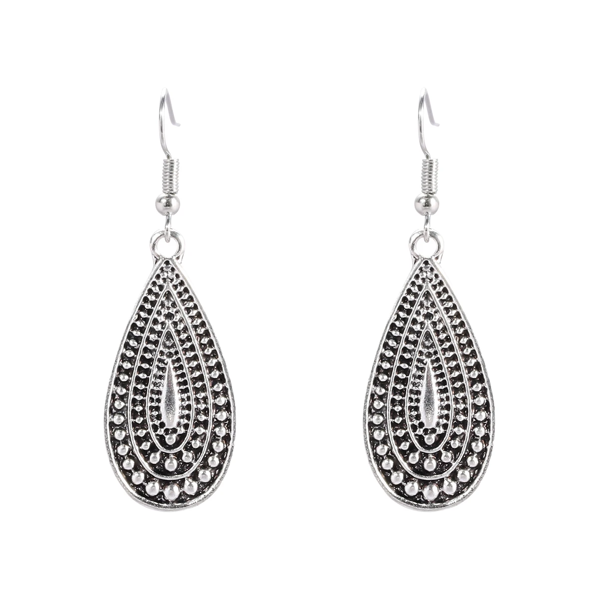

Vintage Gypsy Silver Color Water Drop Charms Earrings Exquisite Design Beads Hanging Earrings for Women Trend Jewelry Brincos