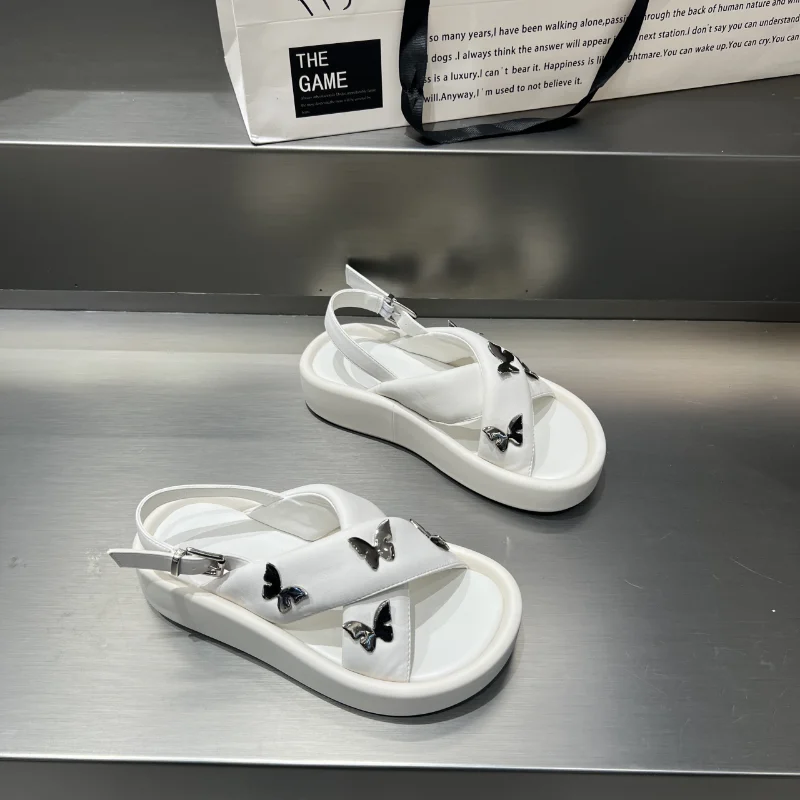 

Women's Shoes Buckle Women's Sandals Concise Casual Sandals Women Butterfly Metal Decoration Shoes platform shoes