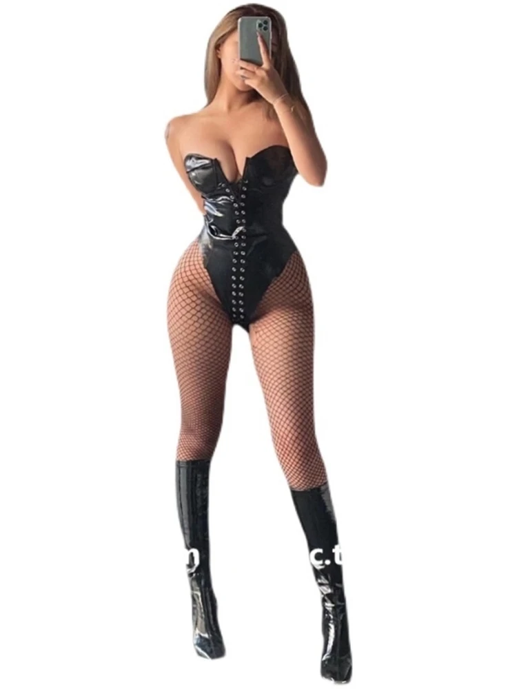 Осенний базовый популярный сексуальный комбинезон из искусственной кожи с