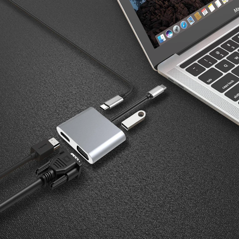

New 4 In 1 Type-C To -compatible 4K VGA USB C 3.0 Hub Adapter For MacBook Dex Xioami 10 TV Adapter