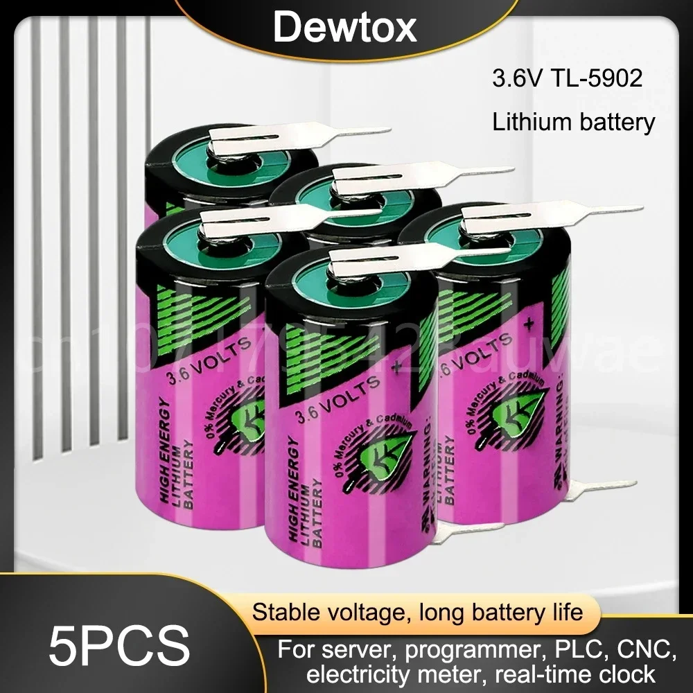 5PCS TL-5902 ER14250 1/2AA 3.6V 1200mAh Primary Lithium Battery With Pins PLC CNC Machine Water Gas Meter Dry