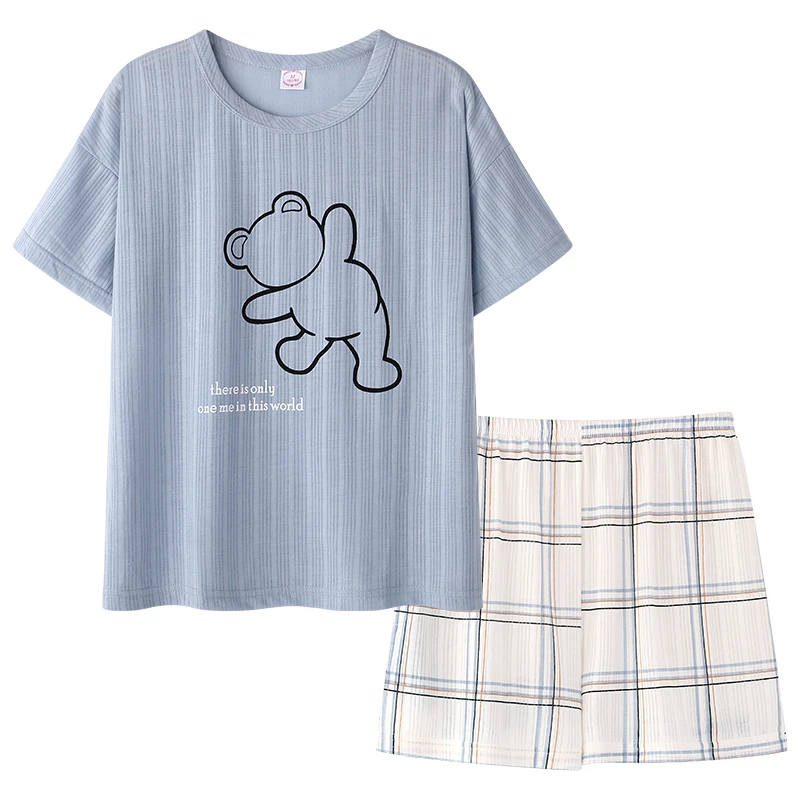 CAIYIER Women's Sleepwear Set Cute Pink Love Summer Nightwear O-Neck Short Shorts Casual Pajamas Set Ulzzang Ins Girls Homewear