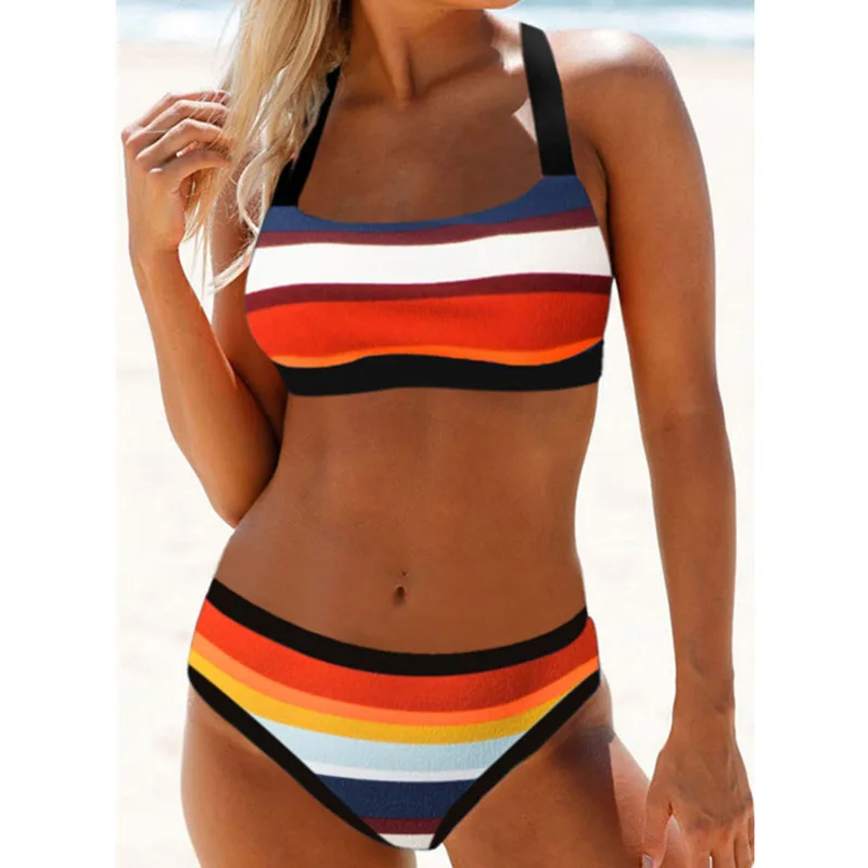 Summer Color Striped Sexy Swimsuits Push Up Bikini Female Swimwear Beach Wear Bikinis Women's Swimming Bathing Suit Bikini Set