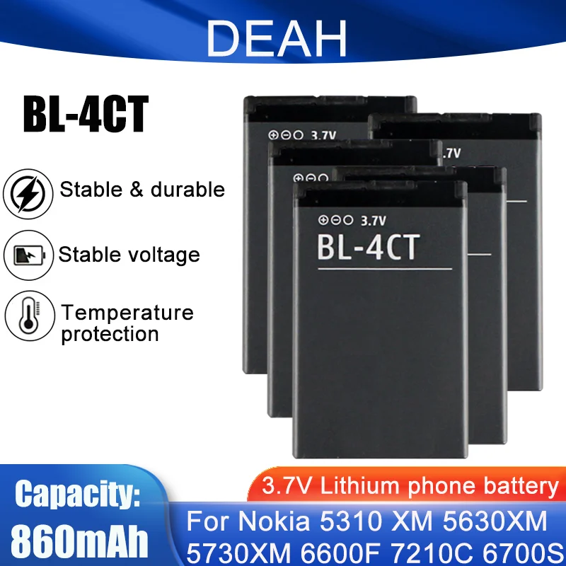 BL4CT BL-4CT BL 4CT 3.7V 860mAh Replacement Phone Battery For Nokia 2720A 2720F 5310 5630 5630XM 6600 6702S 7210 7310C X3-00 X3 - купить по