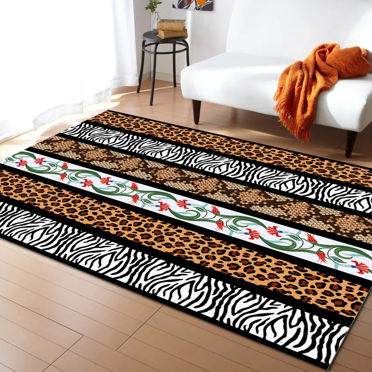Leopard Zebra Pattern Flower Carpets for Living Room Bedroom Area Rugs Large Non-slip Entrance Door Mat Printed Carpet |