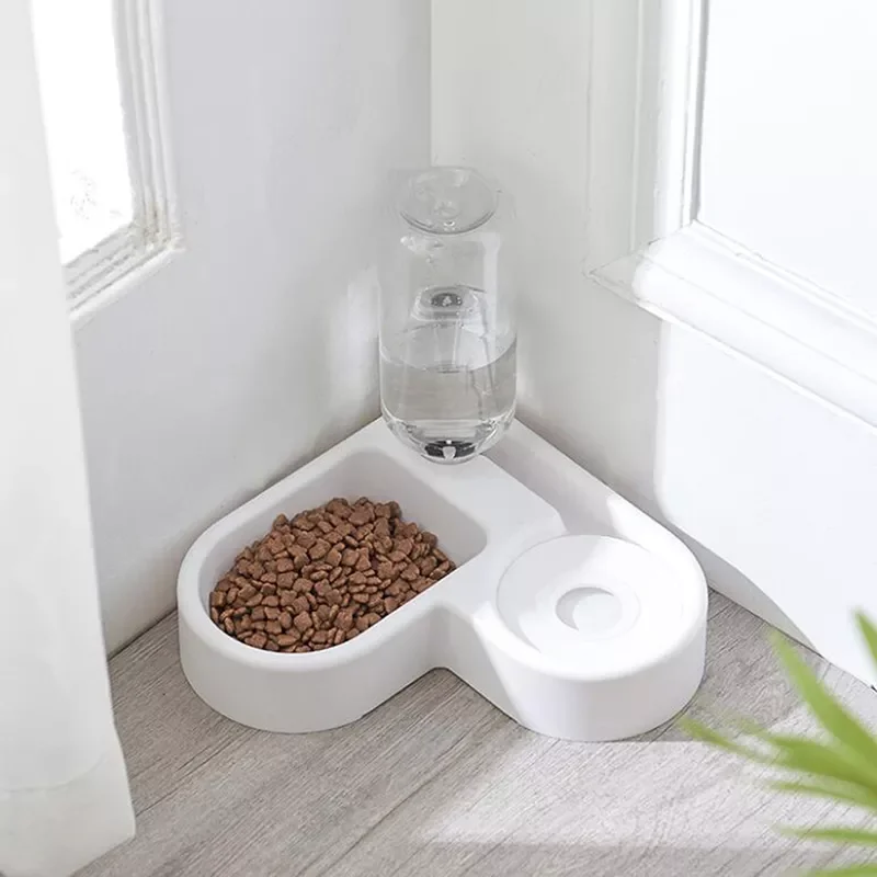 

New Pet Feeder Bowl Automatic Water Double Bowls Wall Corner Save Space Cats Dog Food Bowl 500ml Bottle Drinking Dogs Supplies