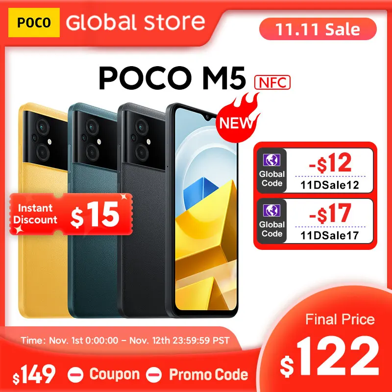 

New POCO M5 Global Version Smartphone 64GB / 128GB MTK G99 Octa Core 90Hz 50MP Camera 5000mAh Battery 6.58" DotDrop display NFC
