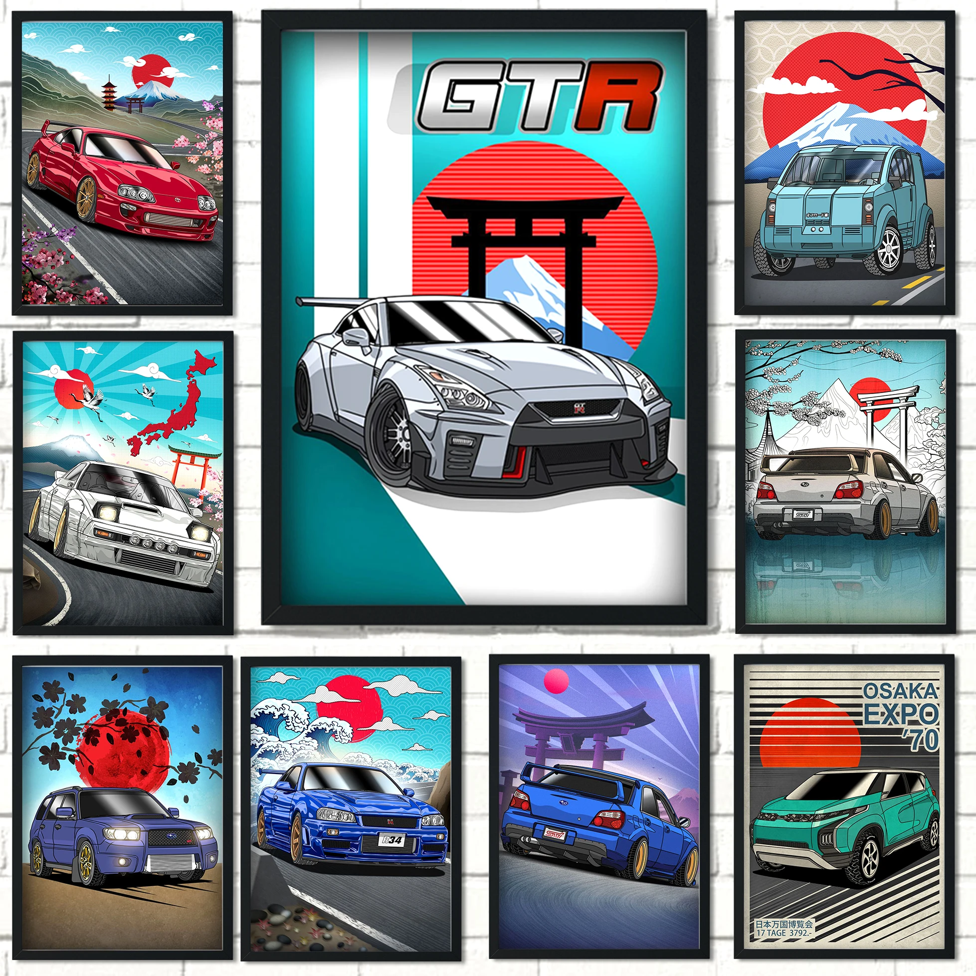 Уличный автомобиль гоночный GTR SUV 80S Synthwave неоновый Плакат Украшение настенное