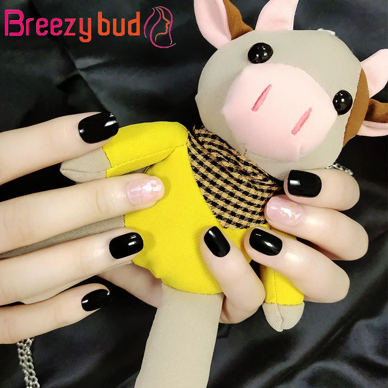 

Short Ultra-thin Fake Nail Patch Black Pink Gold Foil Jump Color False Nails Press On Wearable Nails Art Tips Manicure Tool