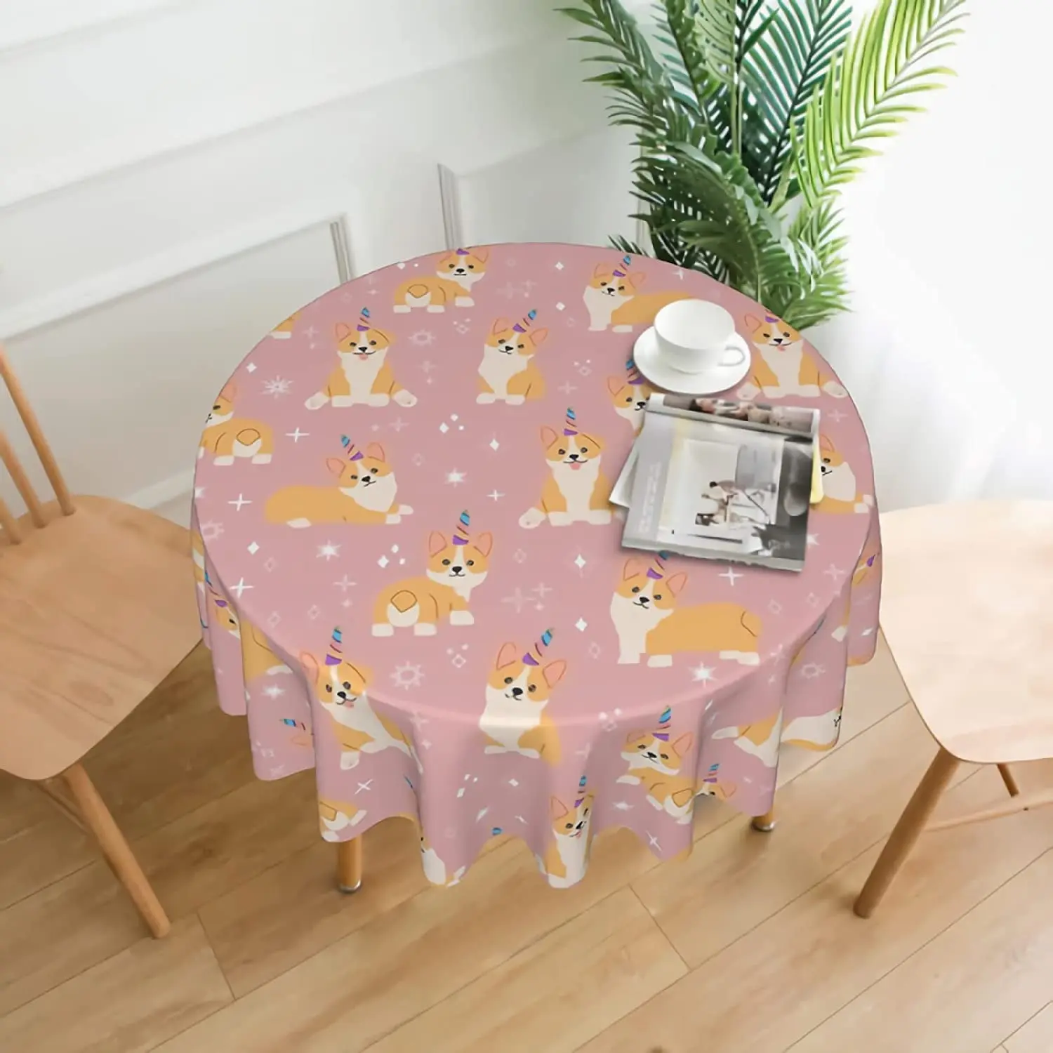 

Corgi Round Tablecloth Washable Table Cover Waterproof Decorative Fabric Table Cloths for Celebration Party Kitchen Camping