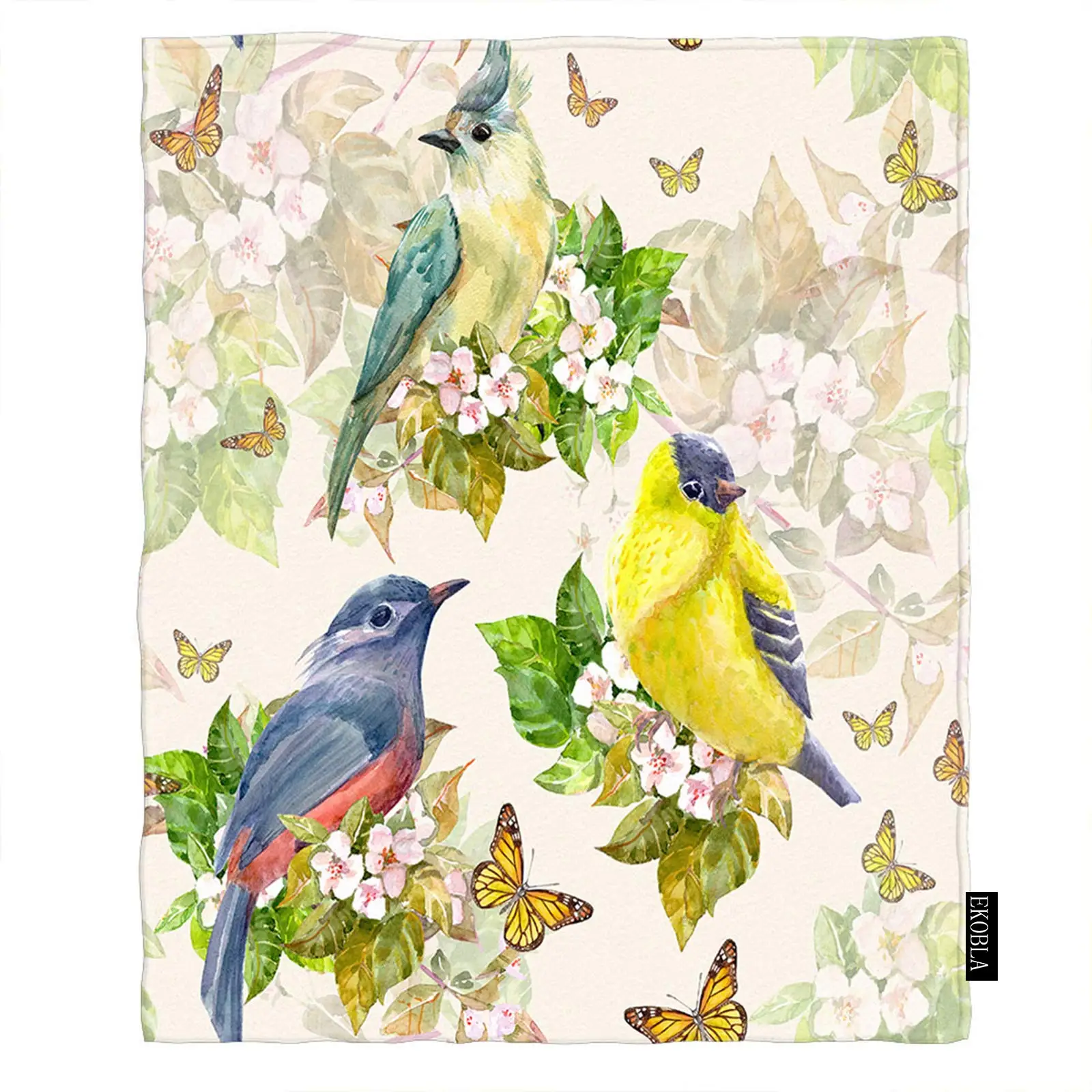 

Мягкое фланелевое одеяло для дивана, мягкое плюшевое покрывало с птицами на весну, цветущими бабочками, натуральными цветами, листьями, экологией, диван-кровать