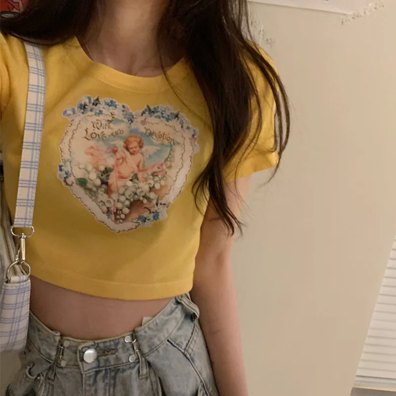 

Женская Винтажная футболка в стиле 90-х с принтом ангела