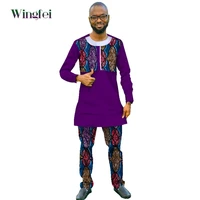 african clothes for men long sleeve shirt and pants set bazin riche african print patchwork cotton tops trousers men set wyn433